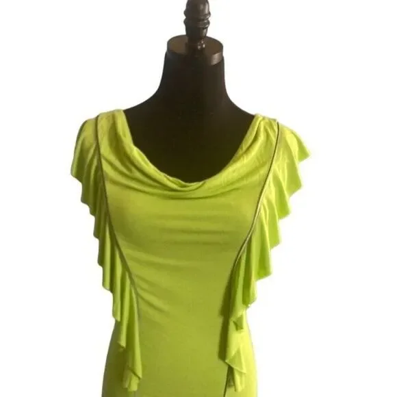 Alberto Makali Lime Green Ruffle Tunic with Decorative Zipper Detail, Size Small - Picture 7 of 12